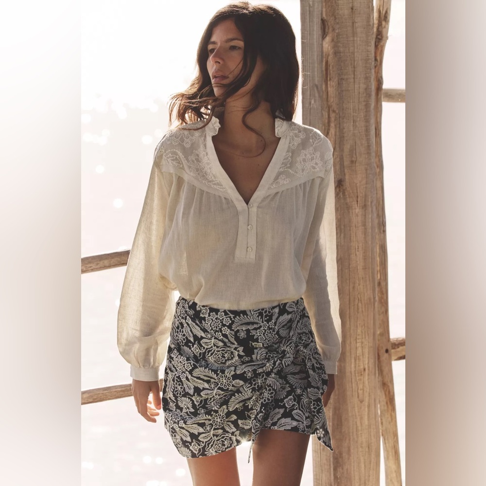 Zara Blue & White Embroidered Knot Skort